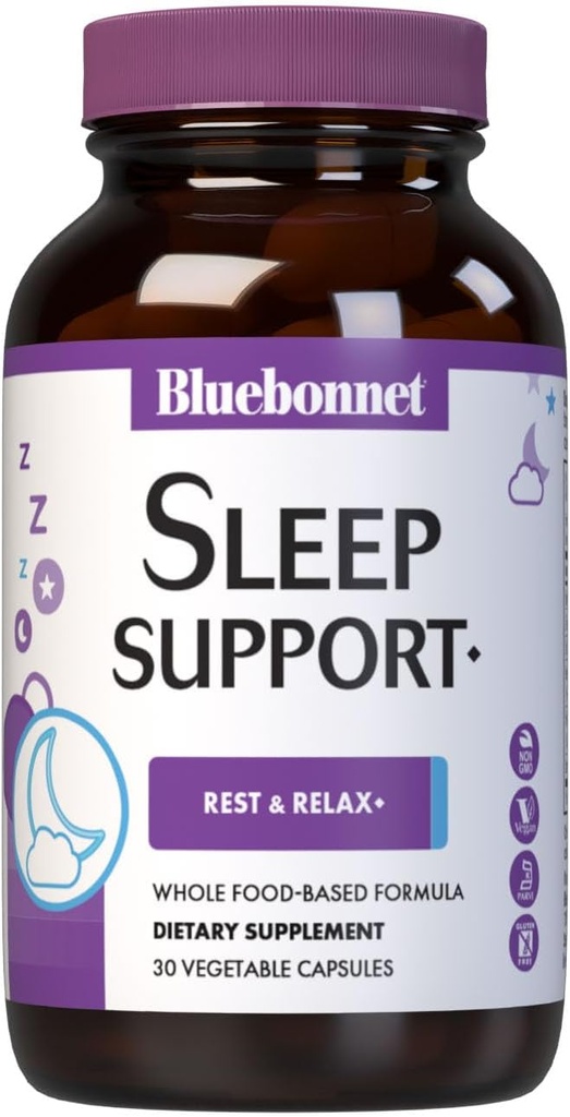 Bluebonnet Nutrition Targeted Choice Sleep Support, Rest &amp; Relax Whole Food-Based Formula, Soy-Free, Gluten-Free, Kosher, Non-GMO, Dairy-Free, Vegan, 30 cápsulas vegetales