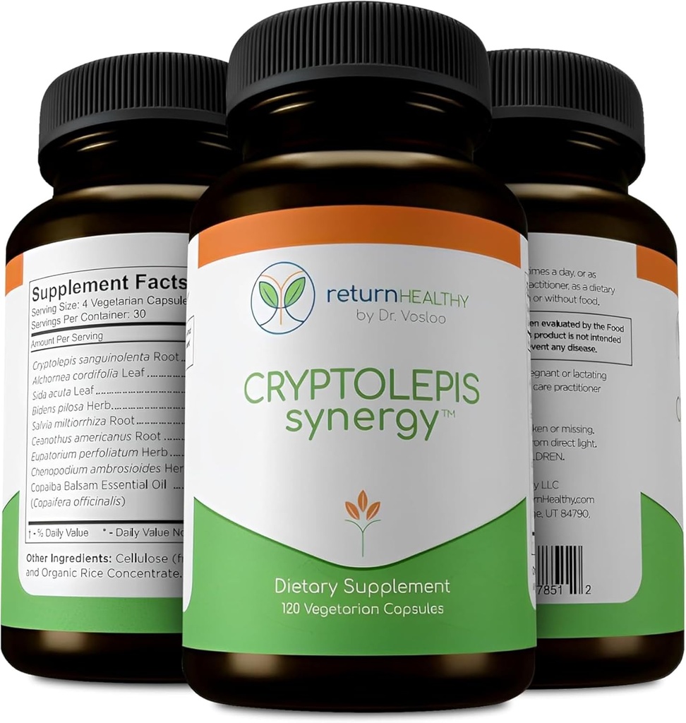 Cryptolepis Synergy, Immune Support Vitamins, Immune System Booster para Adultos, Liver, Lymphatic, &amp; Immune Support Supplement, Support Lyme &amp; Natural Parasite Defense, 120 Capsules, 3 Pack