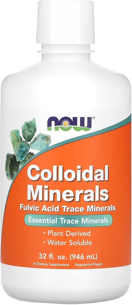 NOW Foods Supplements, Colloidal Minerals Liquid, Plant Derived, Essential Trace Minerals, 32-Ounce
