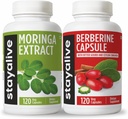 STAY ALIVE Moringa and Berberine Bundle with Ceylon Cinnamon and Bitter Gourd Extract, 240 Pills Vegan, Non-GMO & Gluten Free Berberine HCL Supplement