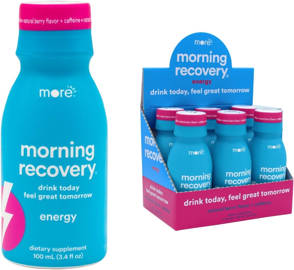 Recuperación de la mañana, electrolito con energía, leche bebe proprio fórmula para hidratar mientras bebe, líquido altamente fluido DHM, no GMO, Vegan, libre de gluten, Berry, paquete de 6