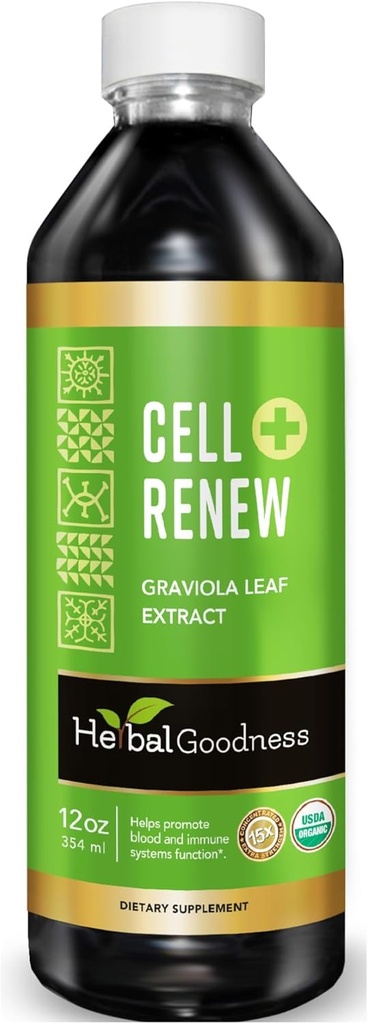 Soursop Extract Organic Cell Renew Graviola Leaf Extract 12oz – 15X Natural Soursop Juice Concentrate, Promueve la regeneración celular, Immunity Boost, Sleep Support - Kosher Certified - Made in USA