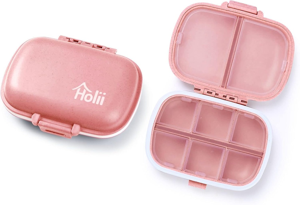 Holii 2PS 8 Compartimientos Organizador de Píldora de Viaje, Farmacia de Bolsillo para Propósito Caja de Píldoras diarias de Medicina Portátil Organizador de Vitamina Holder Container (Light Pink)
