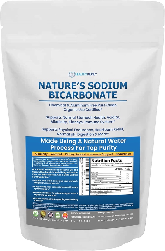 Nature’s Sodium Bicarbonate Organic Use Aluminum Free Baking Soda. No Chemical Pure Baking Soda Powder For Health & Wellness. Sodium Bicarbonate 1lb