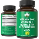 Suplemento de Apoyo Inmunitario con 6 Ingredientes Top. Vitamina D3 K2 + Vitamina C + Elderberry + Zinc + Quercetina. Incluye 5000 UI Vitamina D. Zinc 15mg. Cápsulas de inmunidad. Suplementos para Mujeres y Hombres