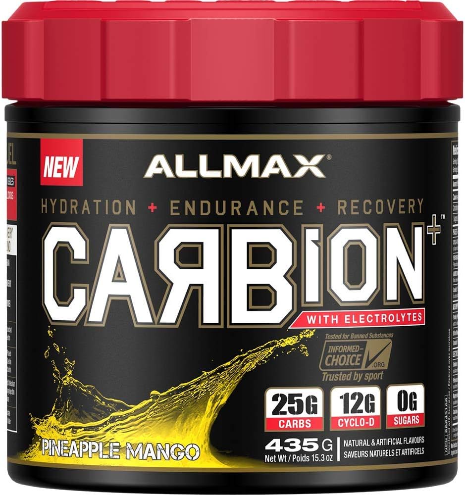 ALLMAX Nutrition - CARBION+ Hidratación de entrenamiento Suplemento Polvo con electrolitos, soporta resistencia, recuperación y ejercicio rendimiento, Gluten Free y Vegan, Pineapple Mango, 25 servicios