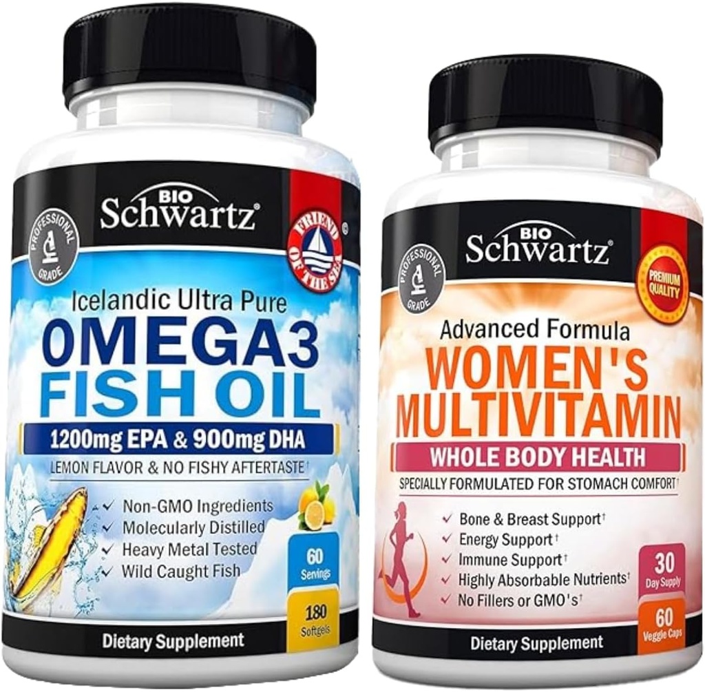 Multivitamina diaria para las mujeres cápsulas (1 mes de suministro) más triple fuerza Omega 3 aceite de pescado Softgels (2 mes de suministro)
