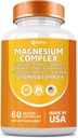 Suplemento Complejo de Magnesio, Clycinate 141mg Oxide 228mg Malate 58.5mg Citrato 62.4mg con Orotate Glycina Taurate Cloruro Aspartato Vitamina B, Suplementos Minerales 60 cápsulas
