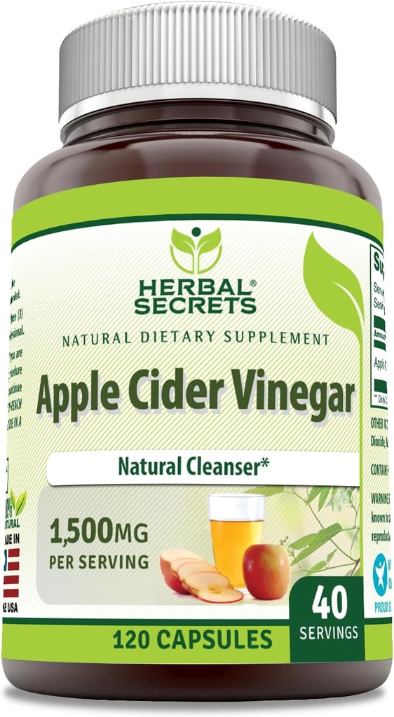 Herbal Secrets Apple Cider Vinegar Suplemento Silencio 1500 Mg Por Serving Silencio 120 Capsules sometidos Non-GMO Silencio Gluten Free Silencio Made in USA