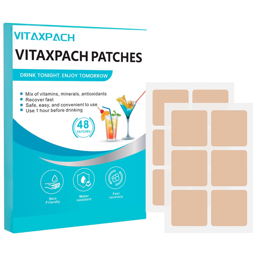 Patches de recuperación de fiestas - 48 Pack, 100% Ingredientes naturales - Wake Up Refreshed for a Better Morning, Individualmente Wrapped, Skin-Friendly & Waterproof - Apply Before Drinking