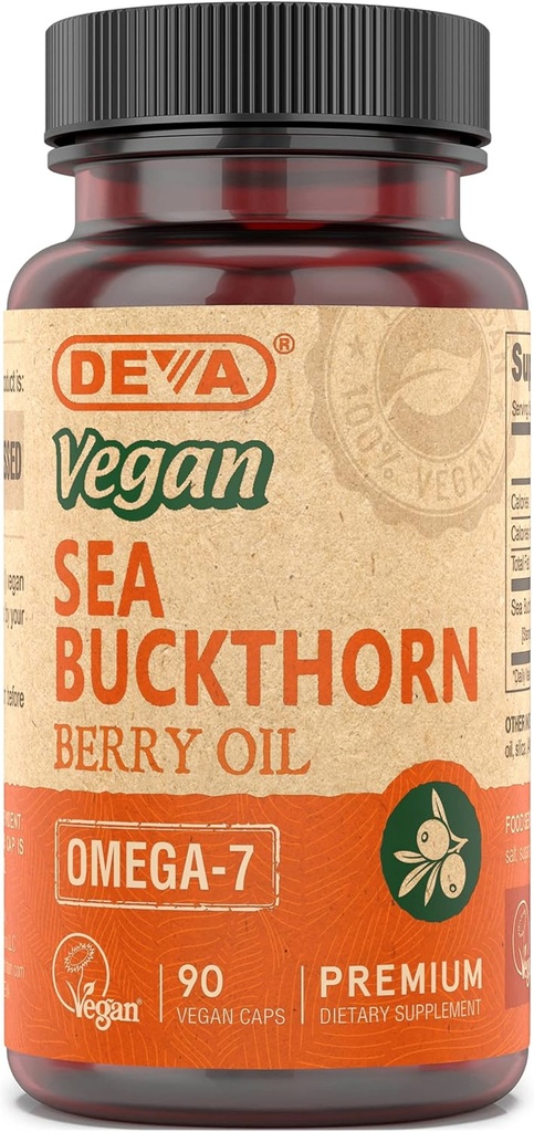 DEVA Buckthorn de Mar Vegano, Aceite de Berry 500mg, Presionado frío, sin refinar, Rico en Omega-7, 90 cápsulas, 1-Pack