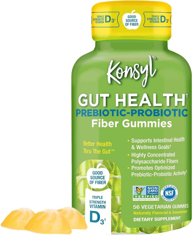 Konsyl Gut Health Prebiotic - Probiotic Fiber Gummies - Ayuda a apoyar la salud digestiva+ - Vegetarian Fiber Supplement Gummies for Adults- 56 Condes