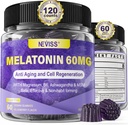 Antioxidante " Brain Support Melatonin 60mg 30mg para 50+ Adultos ← Alta Dose Melatonina para Anti-Aging " Immune ANTE Extra Strength Melatonin Gummies with B6, Ashwagandha, Magnesium, MSM - 120 Gummies