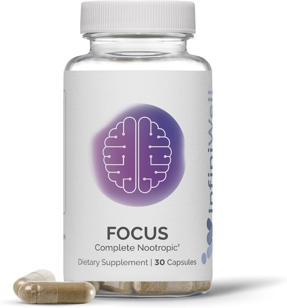 InfiniWell Focus Supplement - Breakthrough Nootropic - Ayuda Brain Health ' Working Memory Support - Optimize Daily Neurological Processing, Mental Acuity, Energy & Cognitive Function (30 Capsules)