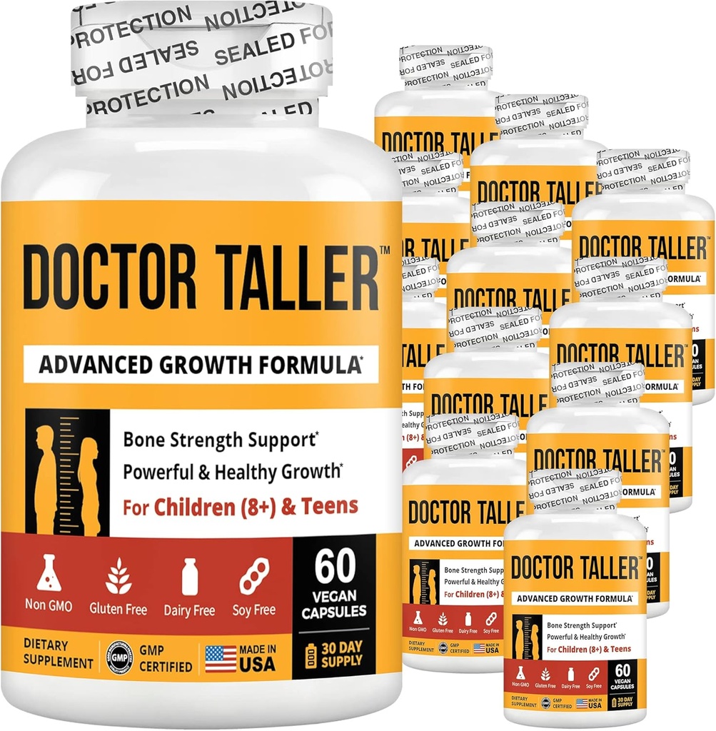 NuBest Doctor Taller - Height Growth Formula - Supports Height Growth and Immunity - Keto with Calcium, Vitamin D3, Vitamin K2, Amino Acids & Herbs for Children (8+) - 12 Pack | 12 Month Supply