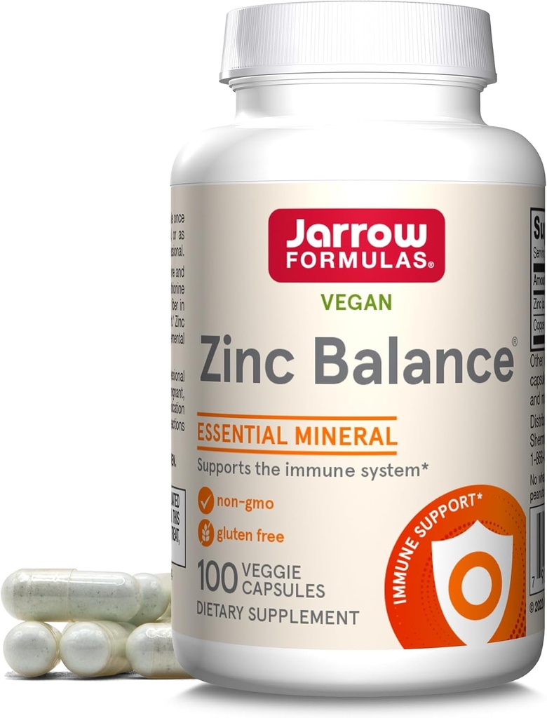 Jarrow Formulas Zinc Balance 15 mg - 100 Servings (Veggie Caps) - Incluye cobre - Mineral esencial para el sistema inmunitario Soporte - Suplemento de apoyo inmunitario - Gluten Free Zinc Copper Supplement - Vegan