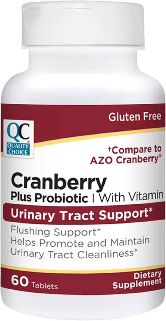 Quality Choice Urinary Tract Support Cranberry + Tabletas Probióticas con vitaminas 60 Cuenta