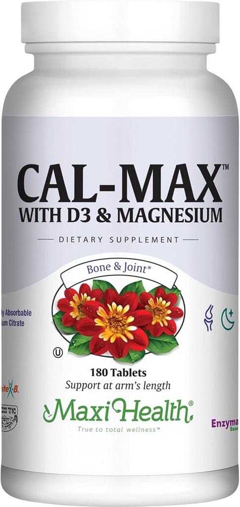 Calcio de salud Maxi 1000 mg con vitamina D3 (400 UI) y Magnesio (750 mg) - Suplemento dietético de Cal Max para bonificación, dientes y apoyo conjunto - para hombres y mujeres - 180 tabletas