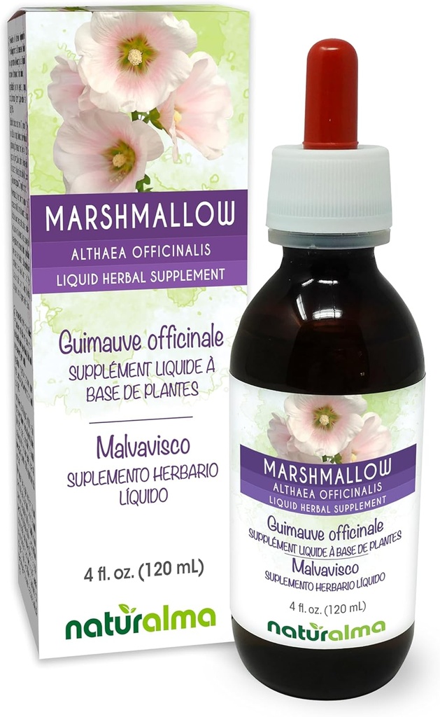 Naturalma Marshmallow (Althaea officinalis) Root Alcohol-Free Tintura - 4 fl oz Liquid Extract in Drops - Herbal Supplement - Vegan