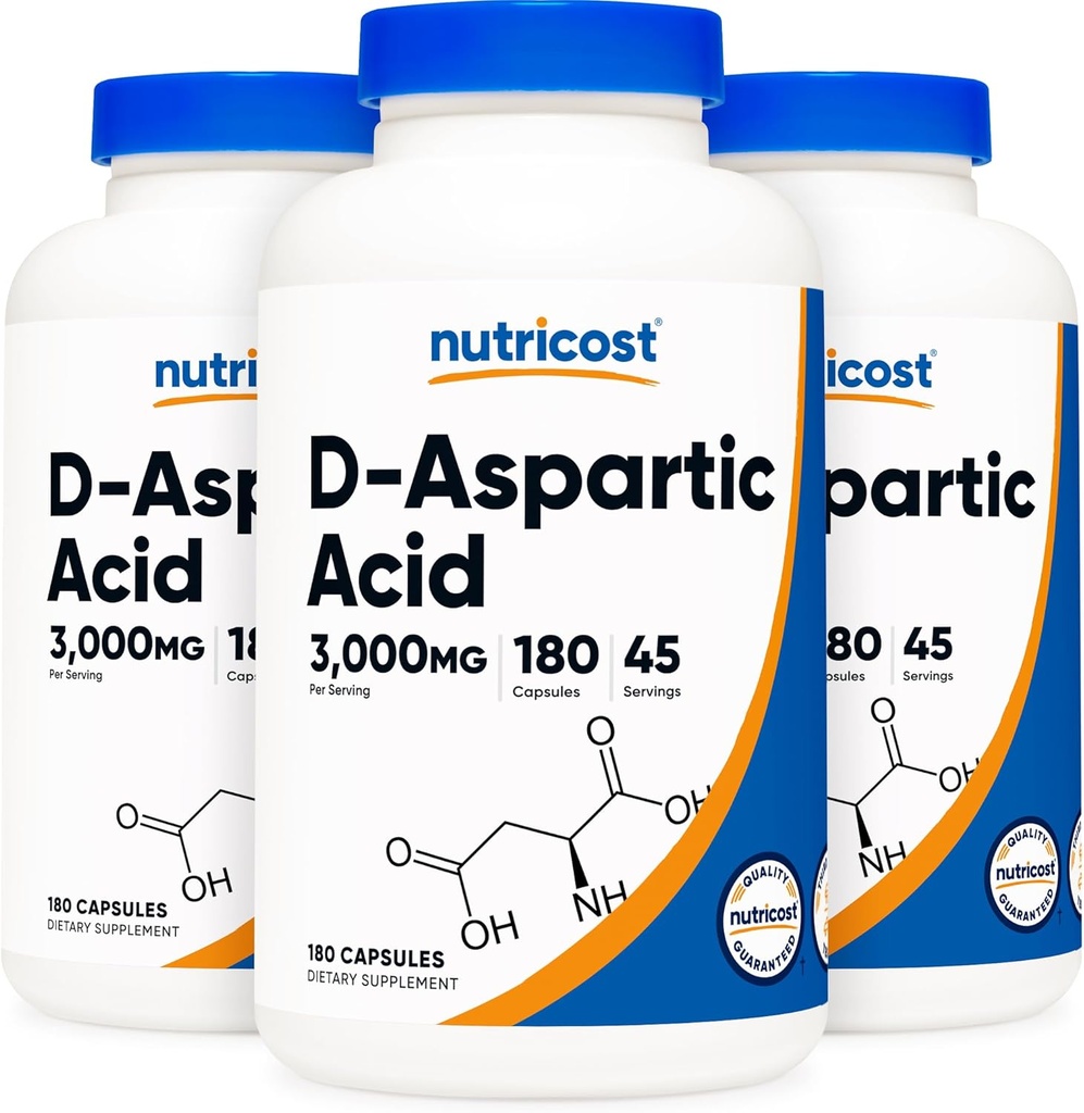 Nutricost D-Aspartic Acid Capsules (180 Caps) (3 Botellas)