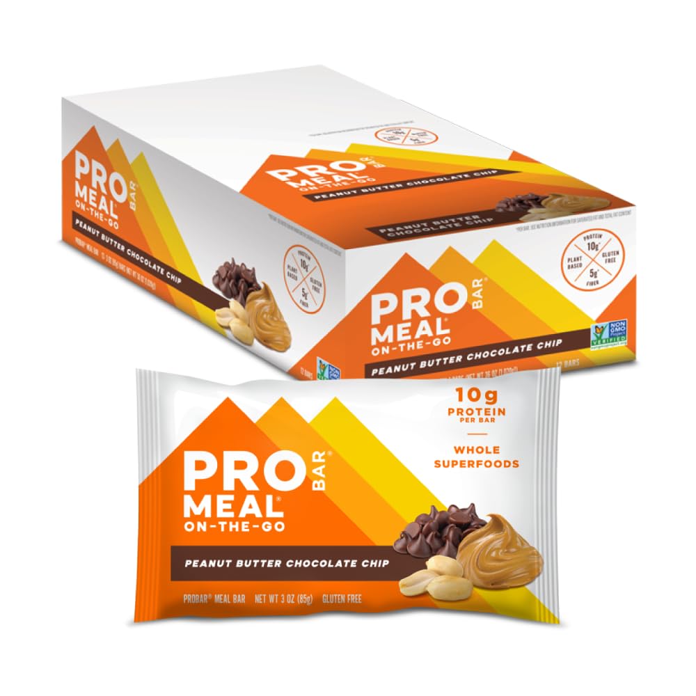 PROBAR - Bar de comida, Chip de chocolate de maní, no GMO, Libre de gluten, Saludable, Ingredientes de alimentación integral de base vegetal, Energía natural (12 conteo)