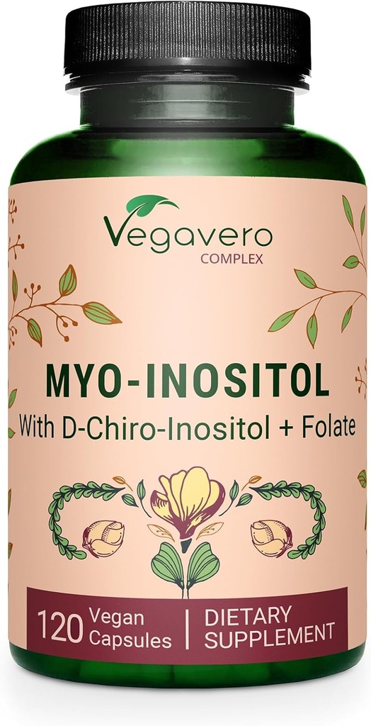 Vegavero Myo-Inositol " D-Chiro Inositol ← Saldo hormonal " Apoyo ovárico Silencio con Folate, Resveratrol, CoQ10 ← 40:1 Ratio ← Lab-Tested Silencio 120 Caps ← Vegan