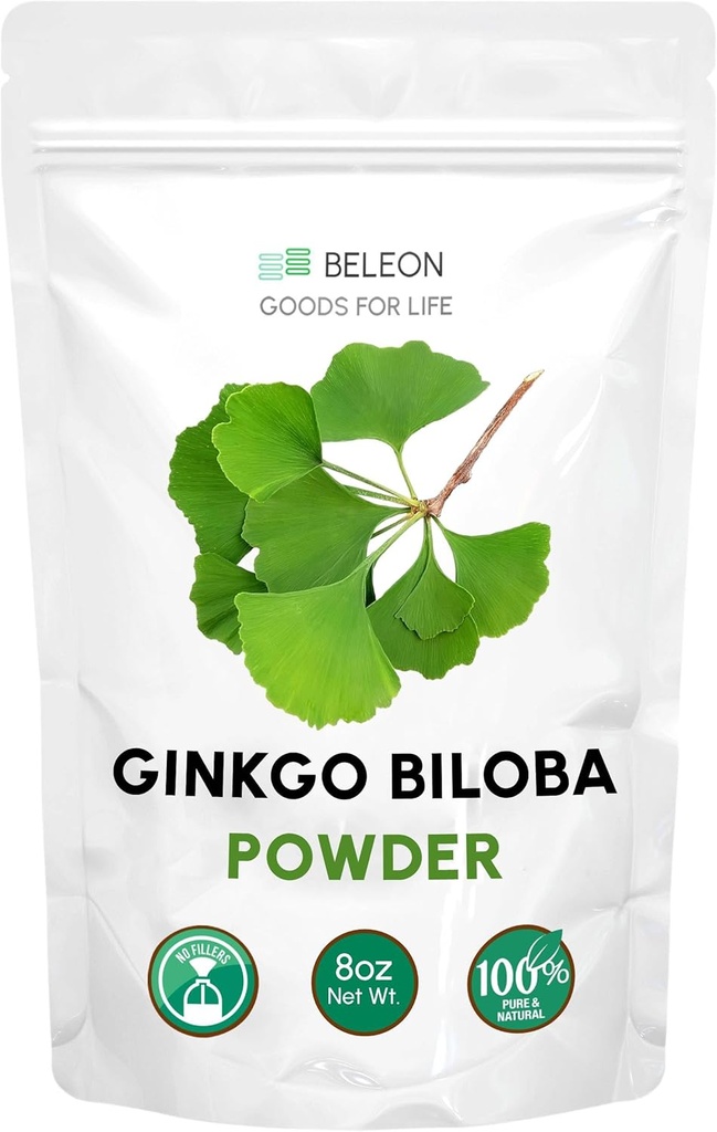 Ginkgo Biloba Powder 8 oz - Suplemento natural puro, Apoyo al cerebro, Alerta mental, Filler Free