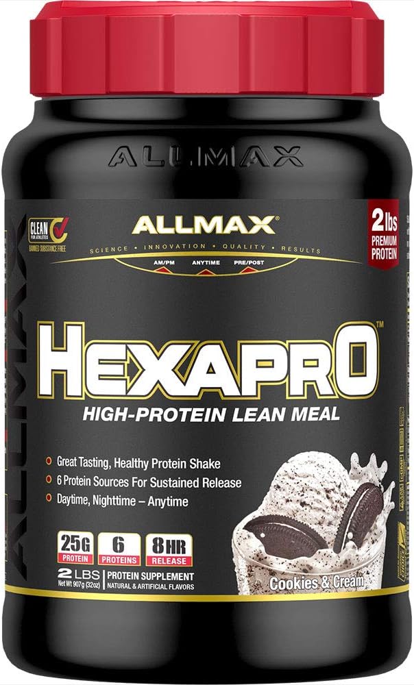 ALLMAX HEXAPRO, Cookies " Crema - 2 lb - 25 Gramos de Proteína Por Servir - 8 Hour Sustained Release - Zero Sugar - 21 Servimientos
