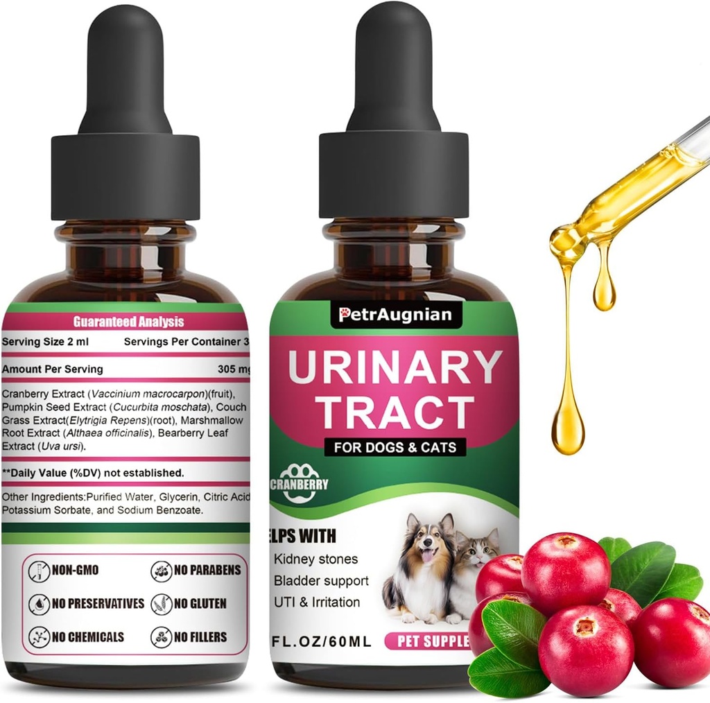 Cat &amp; Dog Urinary Tract Tratamiento gotas con Cranberry & Natural UTI Medicine - Supports Bladder+Kidney - Mejor prevención Incontinencia &amp; Piedras de la vejiga -Suplemento Tratamiento de la salud renal Vitaminas