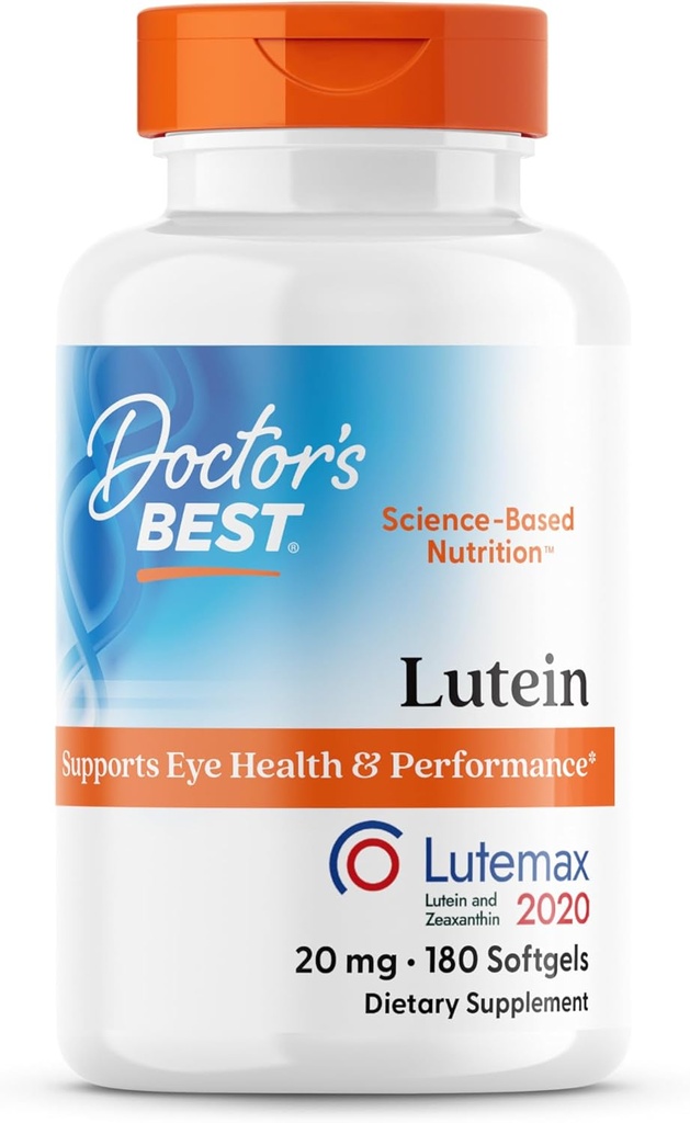 La mejor luteína del médico, 20 mg, apoya la salud ocular y el rendimiento, no GMO, sin gluten 180 Softgels