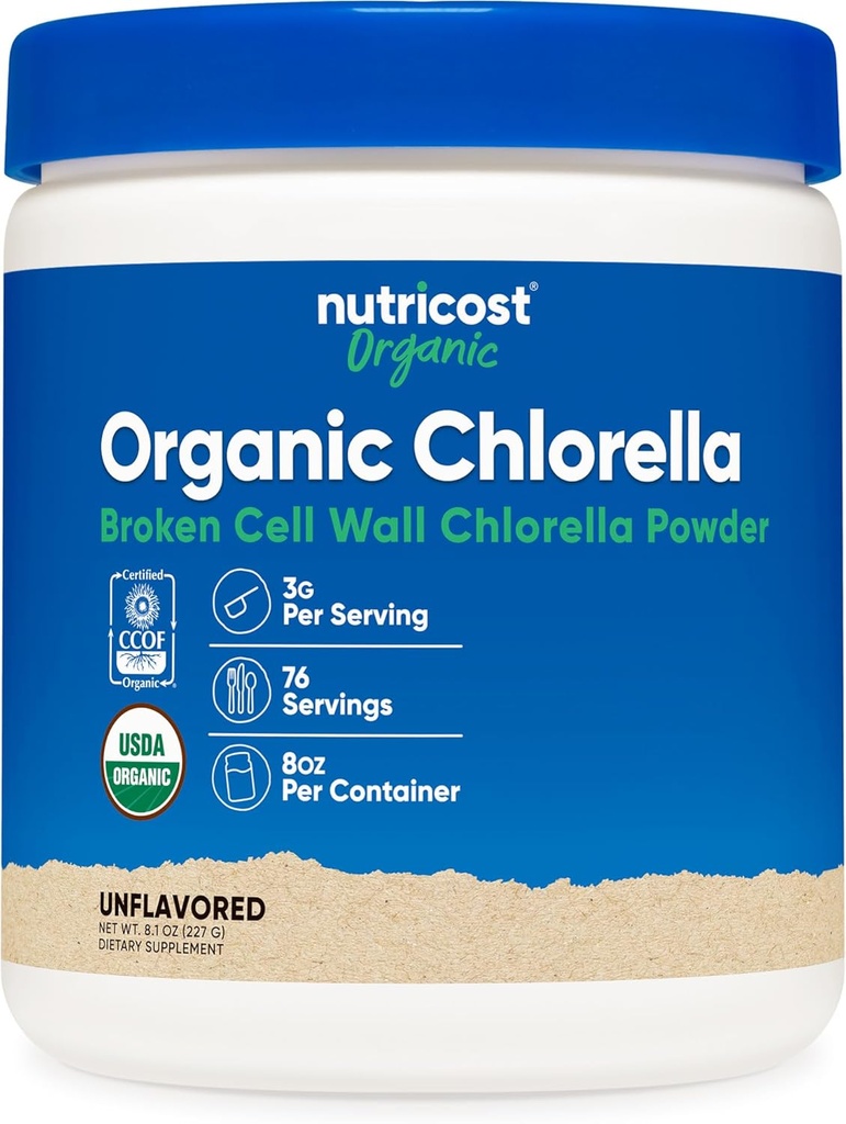 Nutricost Organic Chlorella Powder 8oz - 3000mg Por Serving - Non-GMO, Gluten Free