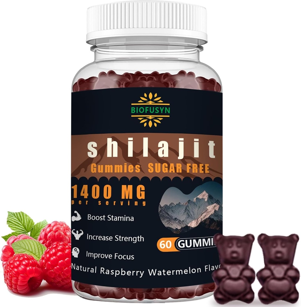 Shilajit Gummies for Men ' Women - 1400mg, Puro Himalayan Suplemento, Alto en Minerales & Ácido Fulvico, Energía, Cerebro, Inmunity Boost, Raspberry Watermelon Flavor