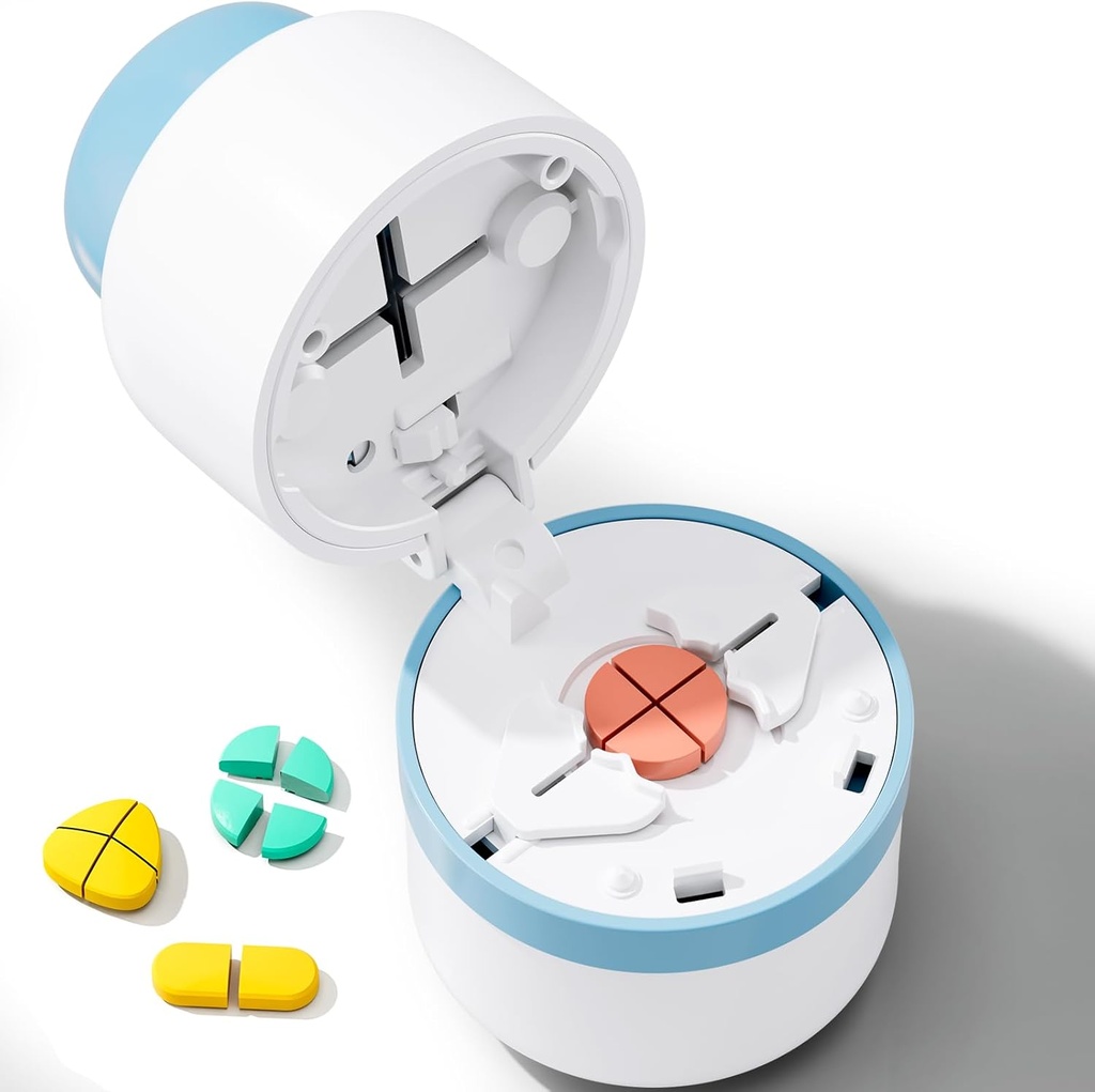Pill Cutter - Pill Splitter with Stainless Steel Blade for Cutting Small Pills or Large Pills in one Fourth, Pill Cutter 1/4, Suitable for Cuting Vitamins, Tablets (1-4 Blue)