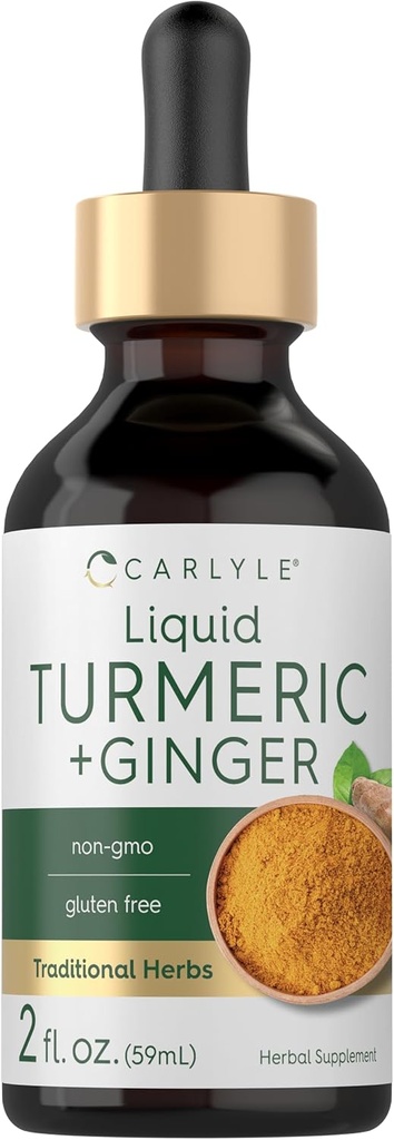 Carlyle Turmeric and Ginger Drops 2 fl oz | Supplement with Black Pepper | Vegan, Non-GMO, Gluten Free