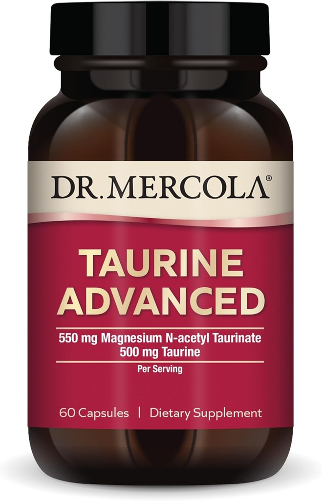 Dr. Mercola Taurine Advanced, 500 mg Taurine Por Serving, Suplemento dietético, soporta Función muscular, No GMO - 30 Serviciones (60 cápsulas)