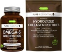 Alta Absorción Omega-3 Aceite de pescado silvestre 1360mg &amp; Avanzado Colágeno Péptidos de Hidrolyzed Bundle, 1000mg EPA & DHA con Astaxanthin & 100% Gras Fed Bovine Collagen Protein Powder, por Igennus