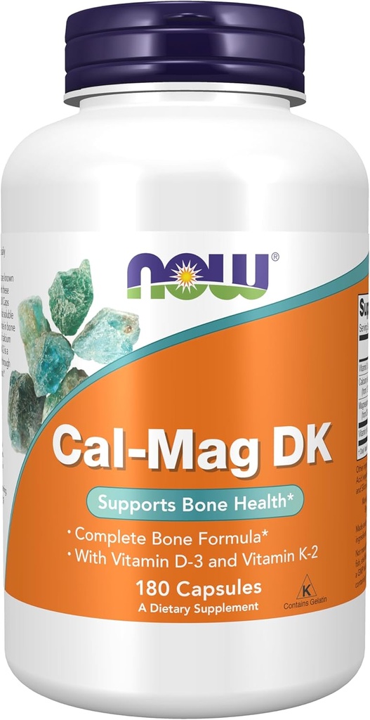 AHORA Suplementos de alimentos, Cal-Mag DK con vitamina D-3 y vitamina K-2, soporta la salud ósea*, 180 cápsulas