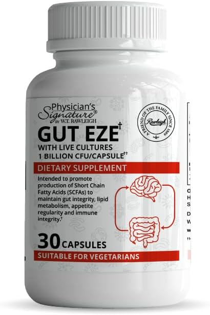 Rawleigh Gut Eze: 30 cápsulas, Probiótico Vegetariano Todos los días para Hombres,1 billón CFU/Cap, Microbiome-Based, SCFA Producción + Gut, Digestivo, Inmunity, Appetite &amp; Lipid Support, Non-GMO