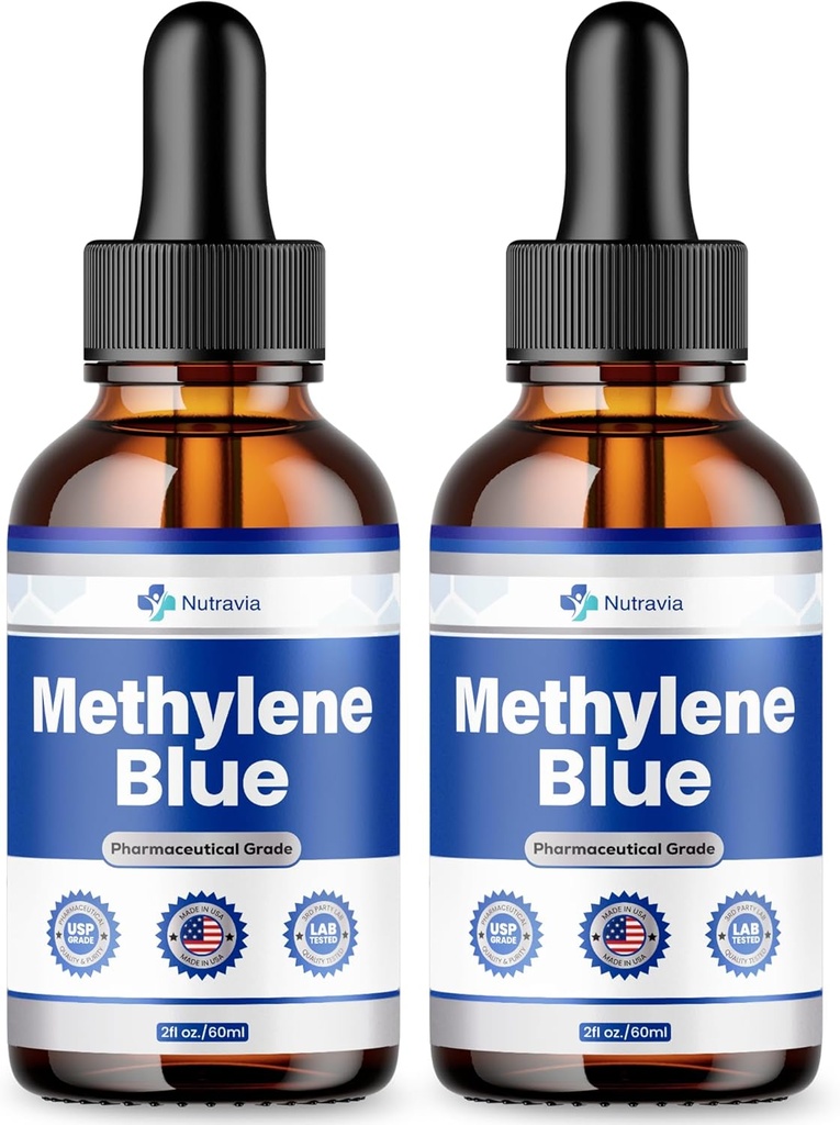 (2 Pack) Metileno Azul 99.99% - Fórmula Oficial - Metileno Blue Liquid Drops Advanced Strength, Aumento de la absorción, Metileno Blue Suplemento Liquid Powder Compare to Pharmaceutical Grade (4oz)