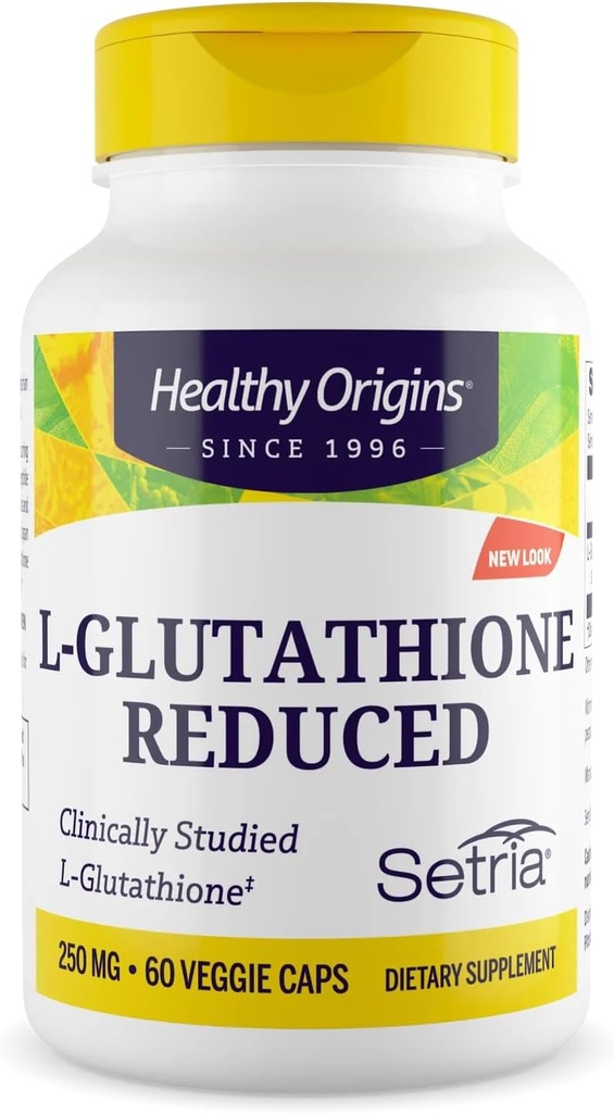 Orígenes saludables L-Glutathione 250 mg (Setria, Non-GMO, Gluten Free, Antioxidant, Immune Support, Skin Support), 60 Veggie Caps