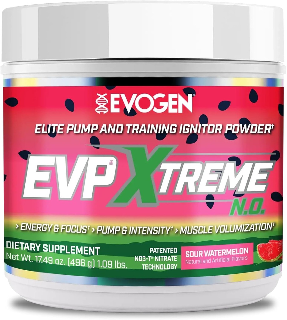 Evogen EVP Xtreme NO - Pre Workout Powder para Hombres &amp; Mujeres ← Sugar Free Preworkout with Beta Alanine, Creatine, and Caffeine for Energy &amp; Pump ← Sour Watermelon tención 40 Servings