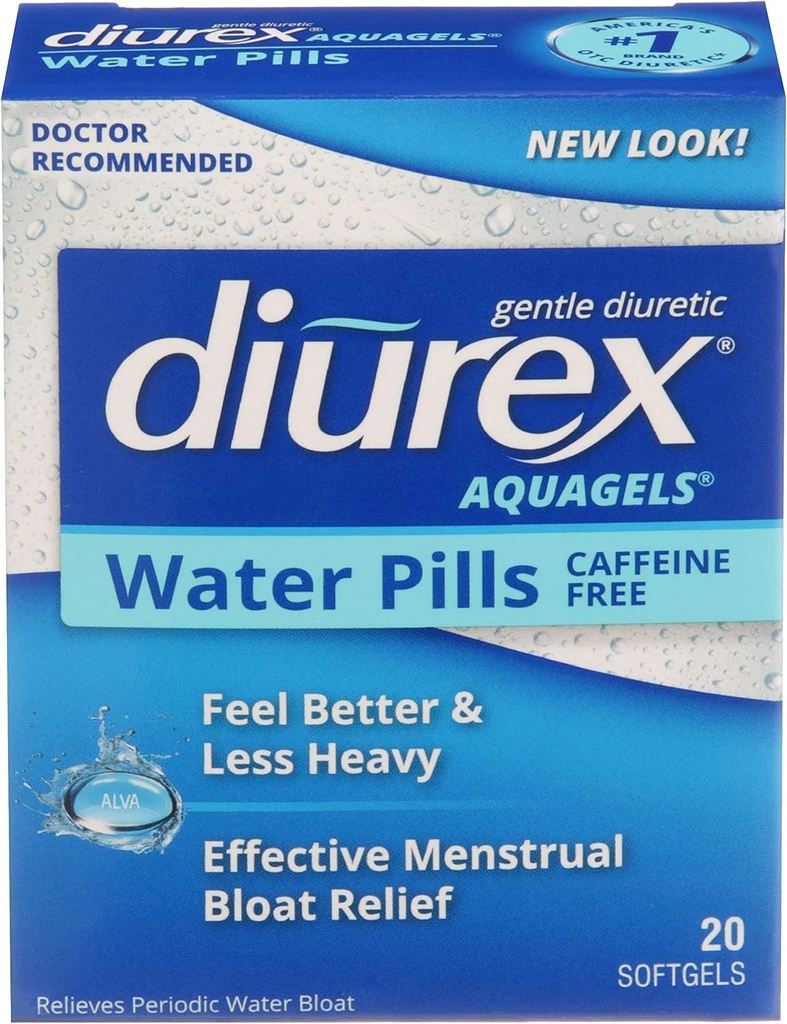 Diurex Aquagels - Caffeine Free Diuretic - Comunicado inmediato - Aliviar Water Bloat - 20 Cuenta