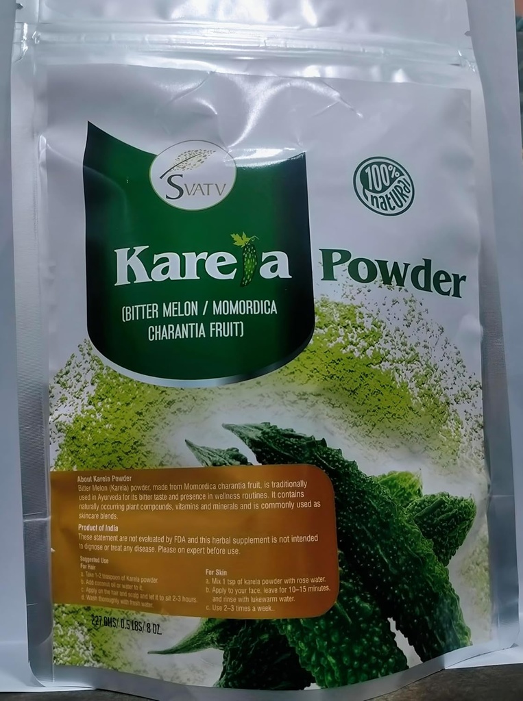 SVATV Karela Powder ¦ Bitter Melon Silencio Momordica Charantia Silencio bueno para la piel  GMO- 227 Gram, Media libra, 8 onzas