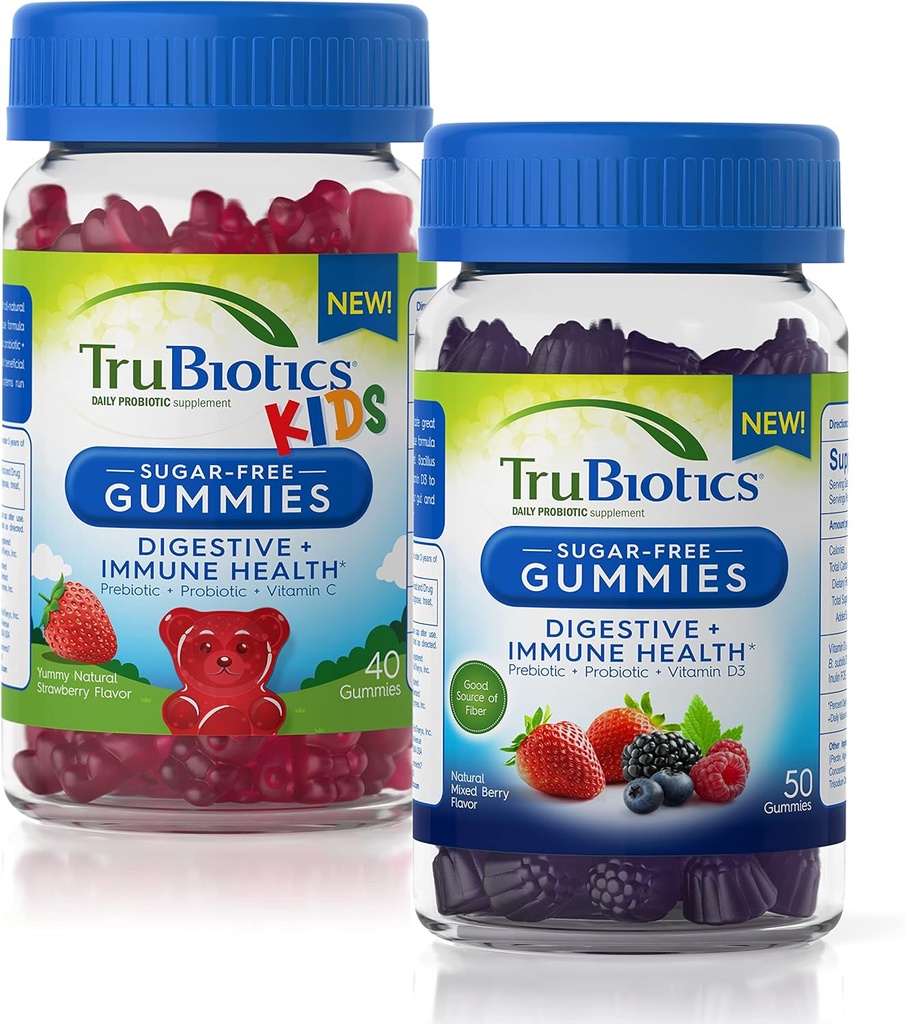 TruBiotics Gummies libres de azúcar para la salud digestiva + inmunológica para adultos y niños