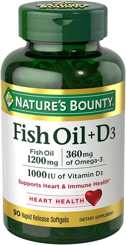 Aceite de pescado abundante de la naturaleza más vitamina D3, 90 conteo