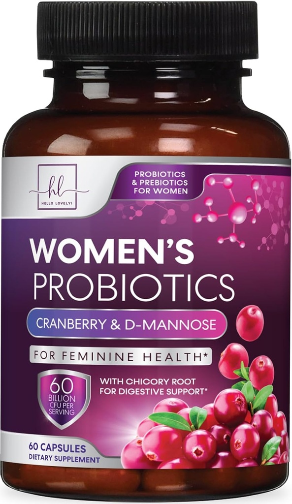 Probióticos para Mujeres Apoyo a la Salud Digestiva - 60 Billones Probiótico de Mujeres CFU, 16 Strains, para pH Balance, Apoyo Vaginal con Arándano para la Salud Gut, Apoyo urinario e inmunológico - 60 cápsulas