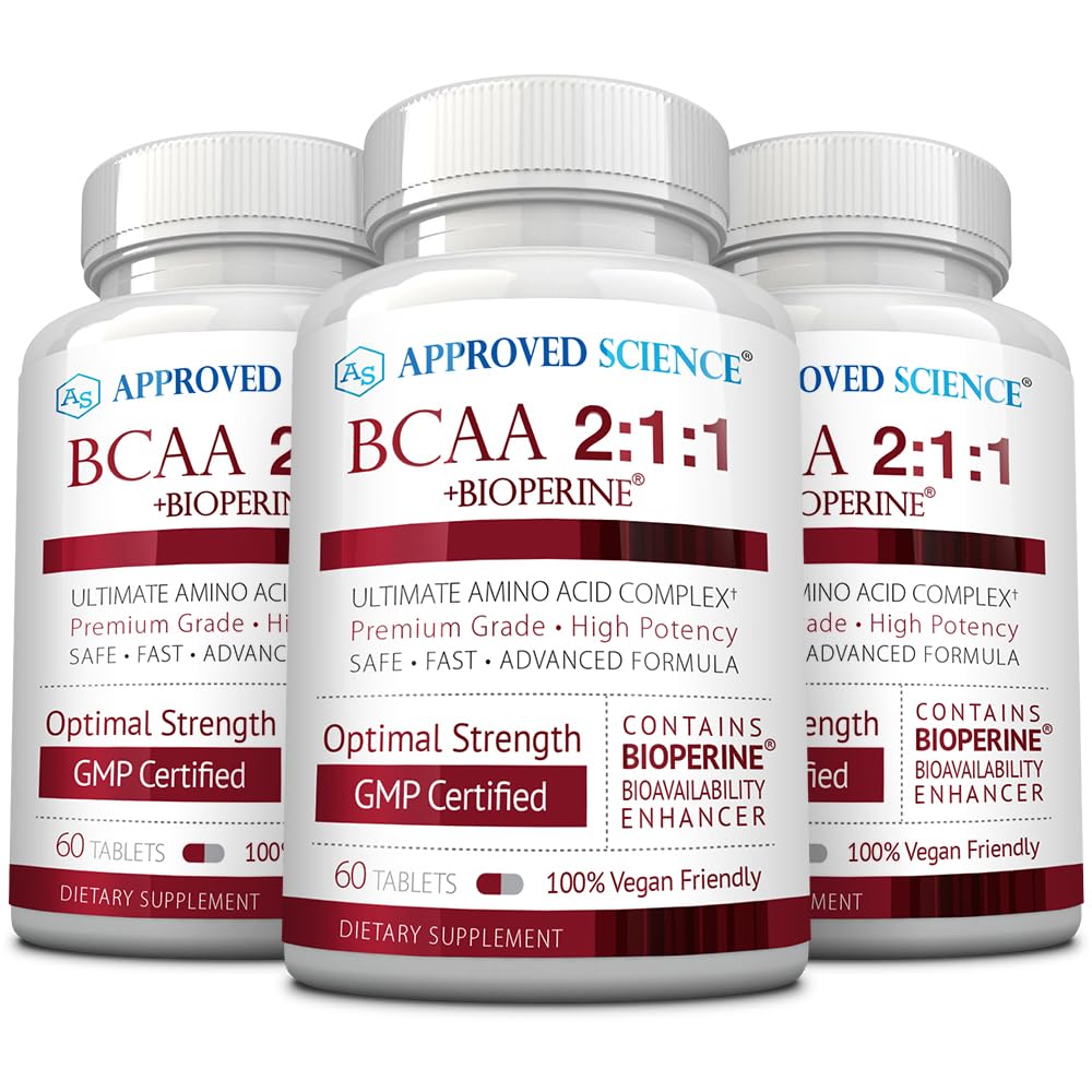 Ciencia Aprobada Suplemento BCAA - 180 Tabletas - 2400mg - Aumento del rendimiento y mejora del desarrollo muscular - L-Leucine, L-Isoleucine, L-Valine - Hecho en EE.UU., No GMO