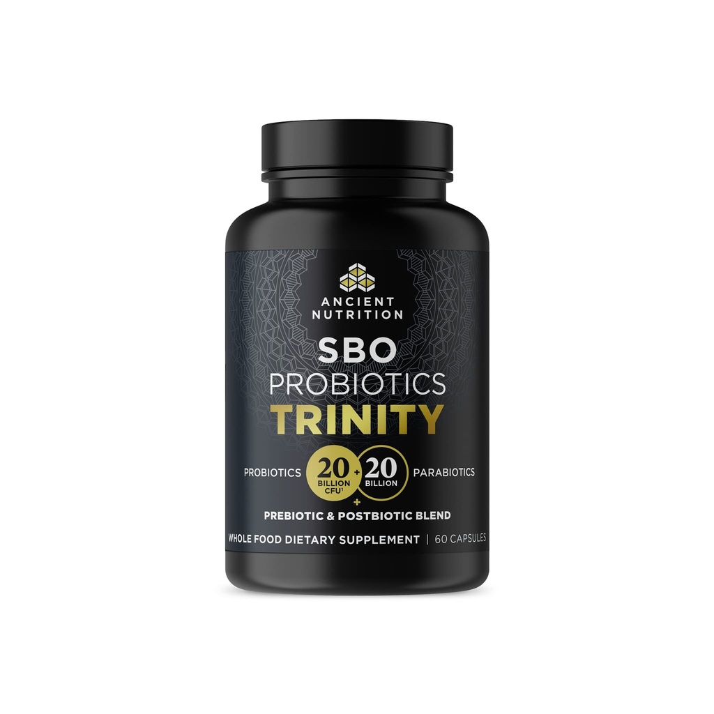 Nutrición antigua SBO Probiótico Trinity Daily Care, Probióticos para la Salud Digestiva, 40 Billion Blend de Prebióticos, Probióticos, Postbióticos y Parabióticos Reduce el Bloating ocasional, 60 Conteo