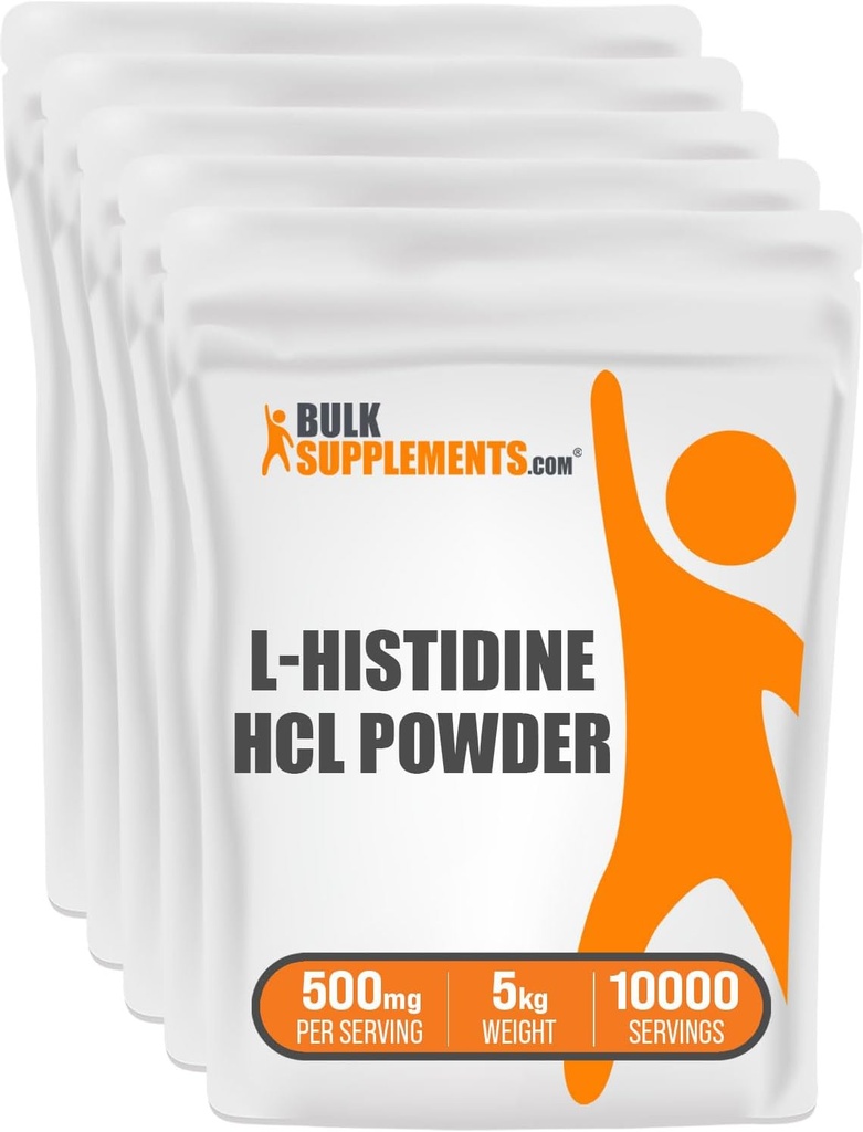 BulkSupplements.com L-Histidine HCl Powder - L-Histidine Supplement, Histidine 500mg - Essential Amino Acid, Gluten Free, 500mg por Serving, 5kg (11 lbs) (Pack of 5)
