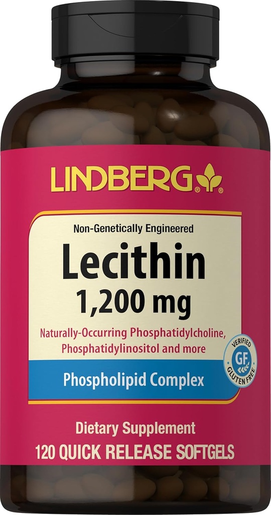 Lindberg Lecithin 1200mg Suplemento Silencio para Hombres &amp; Mujeres Silencio 120 Softgel Capsules Silencio Phospholipid Complex ← Non-GMO, Gluten Free